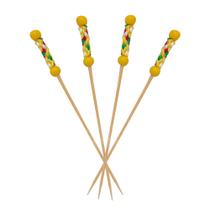 Espeto trançado 2 bolinhas amarelo 12cm 50un
