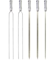 Espetos Churrasco Aço Inox Duplo + Simples 85cm Kit com 5