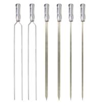 Espetos Churrasco Aço Inox Duplo + Simples 85cm Kit com 6