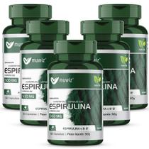 Espirulina + Vitamina B 12 500mg 60 Cápsulas Muwiz 5 Potes