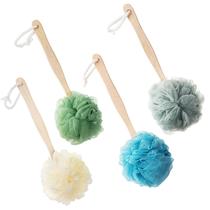 Esponja Bath Puff Loofah com escova de banho de cabo longo, pacote com 4