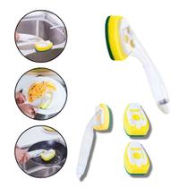 Esponja com Cabo Dispenser para Detergente Lava Louça Cozinha Com 2 Refil bucha multiuso faxina Esponja com Cabo Dispenser para Detergente Lava Louça Cozinha Com 2 Refil bucha multiuso faxina