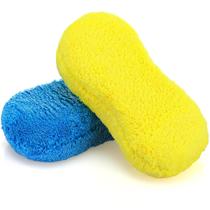 Esponja de lavagem de carro Tanlade Large Microfiber, pacote com 2 unidades (azul, amarela)