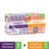 Esponja de Louças Limpeza Extrama e Louças Delicadas Scoth-Brite Pack 10 Peças 5 Unidades de Cada