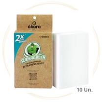 Esponja Limpadora Supergreen Extra Resistente Ecomais Akora Kit C/10 Unid