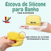 Esponja massageadora de banho silicone com dispenser para shampoo e sabonete líquido AMARELO