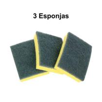 Esponja Multiuso Limpeza Pesada Lavar Louça Dupla Face Verde Amarela Resistente 11cm 1/3/10 unidades
