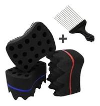 Esponja Nudred Enrolar Cabelo Dupla + Pente Afro