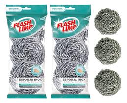 Esponja Palha De Aço Inox Para Limpeza Pesada - 6 Esponjas