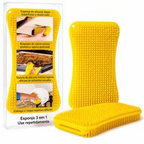 Esponja Textura de Silicone Reutilizável Premium 3 em 1 Multiuso Louças Esfrega Raspa Remove Sujeiras Difíceis Gorduras Mini Rodo Limpa Superfícies Esponja Textura de Silicone Reutilizável Premium 3 em 1 Multiuso Louças Esfrega Raspa Remove Sujeiras Difíceis Gorduras Mini Rodo Limpa Superfícies