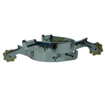 Espora cachorro crista em inox com roseta trevo em metal cavalgada dia a dia cavaleiro/a team roping doma passeio