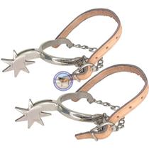 espora de aço inox vaquejada cavalgada par de correias