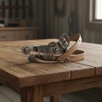 Espora Infantil Inox Serrilha, C/ Corrêia De Couro, Ofertaço