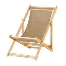 Espreguiçadeira 118,5cm Dobrável para Varanda - Sem Braço, Madeira Maciça Natural, Tecido Bege