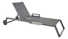 Espreguicadeira Aluminio Rodas E Mesa Ate 160kg - Preta