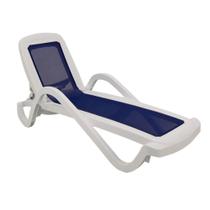Espreguiçadeira Cancún Tela Azul Escura em Polipropileno Fixa com Rodas Reclinável Branco