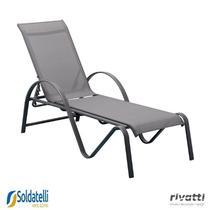 Espreguiçadeira Chaise Outdoor Búzios Amêndoa Tela Bege e Grafite Tela Grafite - Rivatti