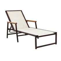 Espreguiçadeira de Piscina Frésia Amélia Alumínio e Tela Sling Braços de Madeira