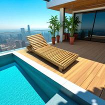 Espreguiçadeira de Piscina Reclinável de Madeira Maciça - Tropical - Dkadi Decor