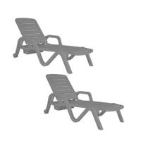 Espreguiçadeira de Plástico Toronto Cinza Empilhável Kit 2Un