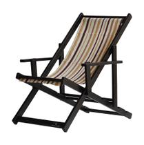 Espreguiçadeira Dobrável Com Braço Madeira Maciça Envernizada Black Com Tecido Listrado Marrom Espreguiçadeira Dobrável Com Braço Madeira Maciça Envernizada Black Com Tecido Listrado Marrom