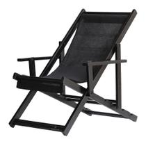Espreguiçadeira Dobrável Com Braço Madeira Maciça Envernizada Black Com Tecido Preto Espreguiçadeira Dobrável Com Braço Madeira Maciça Envernizada Black Com Tecido Preto