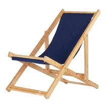 Espreguiçadeira Dobrável Sem Braço Madeira Maciça Natural Com Tecido Azul Marinho Espreguiçadeira Dobrável Sem Braço Madeira Maciça Natural Com Tecido Azul Marinho
