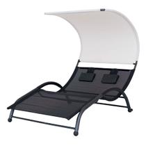 Espreguiçadeira Dupla Preto e Branco Jardim Piscina Praia