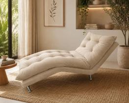 Espreguiçadeira Estofada Sala Leitura Descanso Diva Suede Cor:BegeDesenho do tecido:Suede