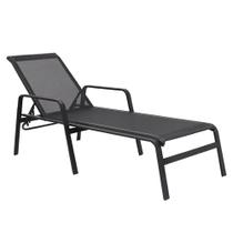 Espreguiçadeira para Piscina Reforçada com Encosto Ajustável em 5 Posições - Alumínio e Tela Sling - Preto e Marrom