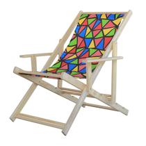 Espreguiçadeira Preguiçosa Adulto Dobrável Madeira Maciça Natural Com Tecido