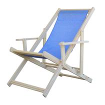 Espreguiçadeira Preguiçosa Dobrável Madeira Maciça Natural Com Braço Tecido Cor Azul Claro