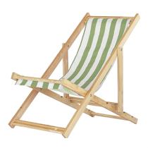 Espreguiçadeira Preguiçosa Dobrável Madeira Maciça Natural Sem Braço Tecido Cor Listrado Verde e Branco