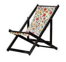 Espreguiçadeira Preguiçosa Dobrável sem Braço Black em Madeira Maciça com Tecido Floral Espreguiçadeira Preguiçosa Dobrável sem Braço Black em Madeira Maciça com Tecido Floral
