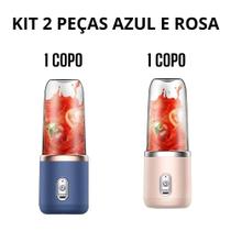 Espremedor Elétrico Mini Liquidificador Portátil Suco Alimento Misturador Smoothie 6 Lâminas POPYO CORES:1 COPO AZUL + R