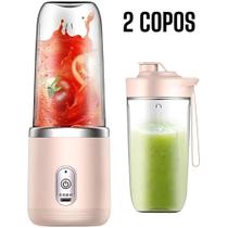 Espremedor Elétrico Mini Liquidificador Portátil Suco Alimento Misturador Smoothie 6 Lâminas POPYO CORES:2 COPOS ROSA