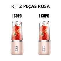 Espremedor Portátil OEM Popyo 400 ml com 6 Lâminas em Aço Inox Rosa Kit USB Recarregável 110V