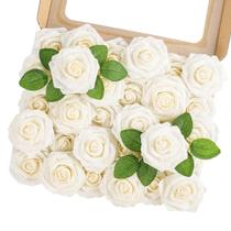 Espuma branca MACTING de rosas artificiais com glitter x30 com caule Espuma branca MACTING de rosas artificiais com glitter x30 com caule