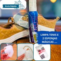 Espuma Limpa Tênis a Seco 130g Limpa Calçados Bolsas e Malas De Couro + 2 Esponjas Mágica Multiuso