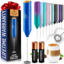 Espumador de Leite Portátil Zulay Kitchen - Funciona com Pilhas Duracell (Azul/Dourado)