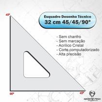 Esquadro Acrílico 45 º GRAUS Desenho Técnico 32 Cm - Fênix