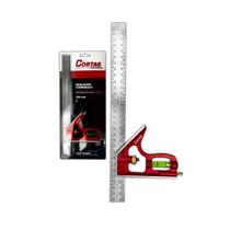 Esquadro Combinado Com Nível Cortag 12 Polegadas 305mm Profissional Multifuncional Com Régua Graminho Riscador Medição Precisa Uso Manual Cod. 60169