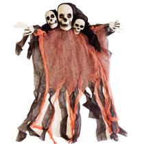 Esqueleto 3 cabeças laranja enfeite decoração Halloween Esqueleto 3 cabeças laranja enfeite decoração Halloween