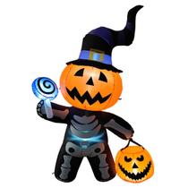 Esqueleto cabeça abóbora inflável gigante decoração de Halloween LED Bivolt