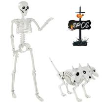 Esqueleto de Halloween YUJUN de 90 cm e decoração de cachorro de 3 cabeças Esqueleto de Halloween YUJUN de 90 cm e decoração de cachorro de 3 cabeças