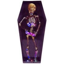 Esqueleto no Caixão Dançante Musical com Led Enfeite para Decoração de Halloween Caveira