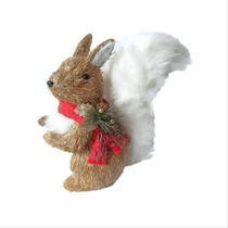 Esquilo Palha Natural com cachecol em trico rabo peludo 33cm