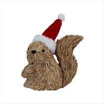 Esquilo Rústico de Palha com Mini Gorro do Noel 14CM