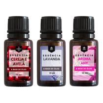Essência Cereja e Avelã, Lavanda e Any Para Aromatizador de Ambiente e Difusor Elétrico 10 ml - Kit 03 Unidades