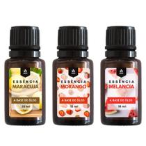 Essência Maracujá Morango e Melancia 10ml Super Concentradas - Kit 03 Unidades Essência a base de óleo super concentrada Essência Maracujá Morango e Melancia 10ml Super Concentradas - Kit 03 Unidades Essência a base de óleo super concentrada